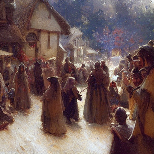 A Gathering Of Ragtag Medieval Villagers, Style Greg Rutkows...