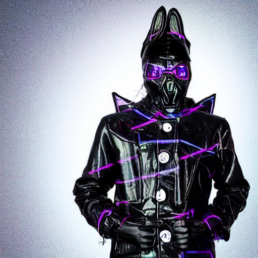 Mysterious Figure Wearing A Synthwave Punk Cyber Cybernetic...