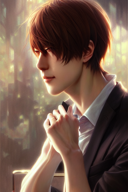 Ultra Realistic Illustration, Handsome Light Yagami. Intrica...