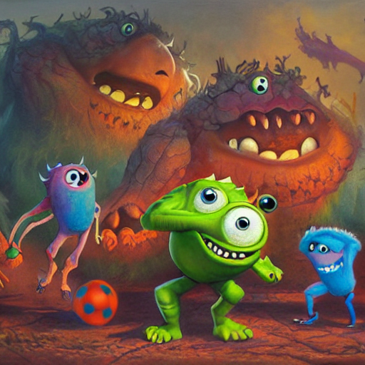 Monsters Playing Soccer, Oil Painting By Justin Gerard, Devi... — Stable Diffusion AI Prompt: monsters playing soccer, oil painting by justin gerard, deviantart, pixar, brigh...