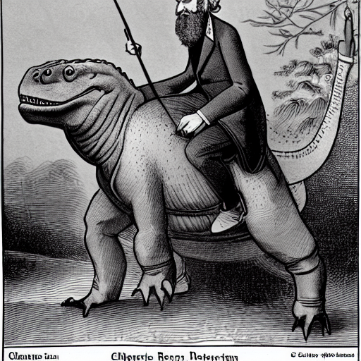 Illustration Of Charles Darwin Riding A Dinosaur