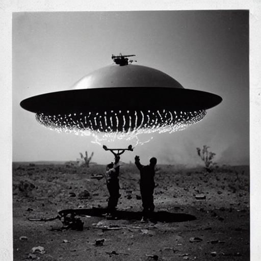 Army Troops Surround Shiny Metallic Ufo Flying Saucer With T...