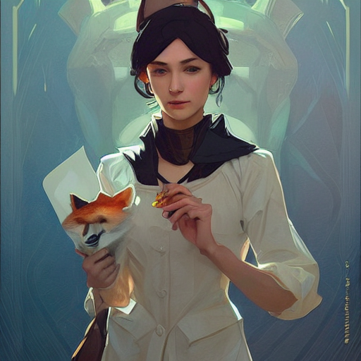 A Fantasy Bankteller Fox, Fantasy, Portrait, Sharp Focus, In...