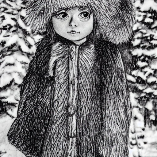 A Black And White Ink Drawing Close Up Of A Large - Eyed Ten...