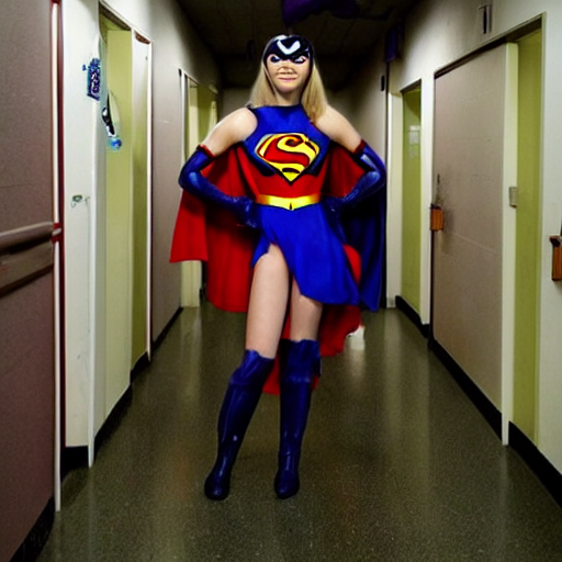 A Girl In A Superhero Outfit Walks Down The Hallway Of A Hig...
