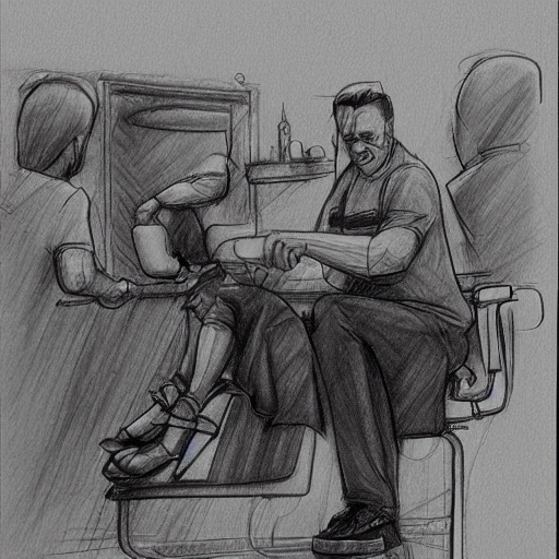 A Sketch Drawing, Hes At The Barbershop, By Gabo Mendoza, Tr...