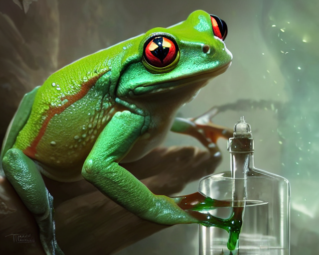 Green Tree Frog As A Mad Scientist, Lab Coat, Mixing Potions...