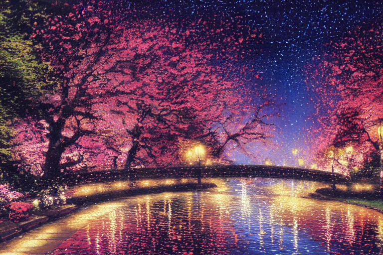 A Sky Stream Of White Streamers In A Sea Of Cherry Petals. S...