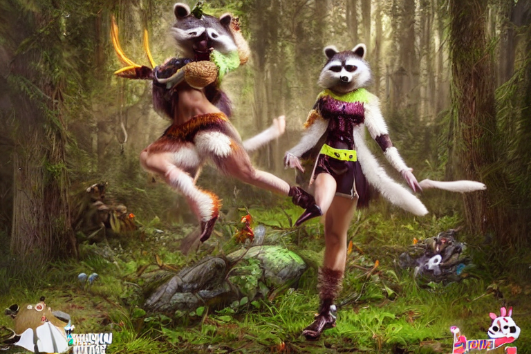 Anthropomorphic Racoon Animal, Dressed As A Raver Chick Danc...