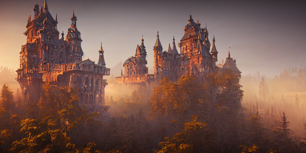 A Highly Detailed Photo Of A Steampunk Castle Surrounded By...