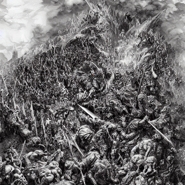 A Painting Of Dantes Inferno By Kentaro Miura, Dark Fantasy... — Stable Diffusion AI Prompt: a painting of dantes inferno by kentaro miura, dark fantasy art, high detail, tr...