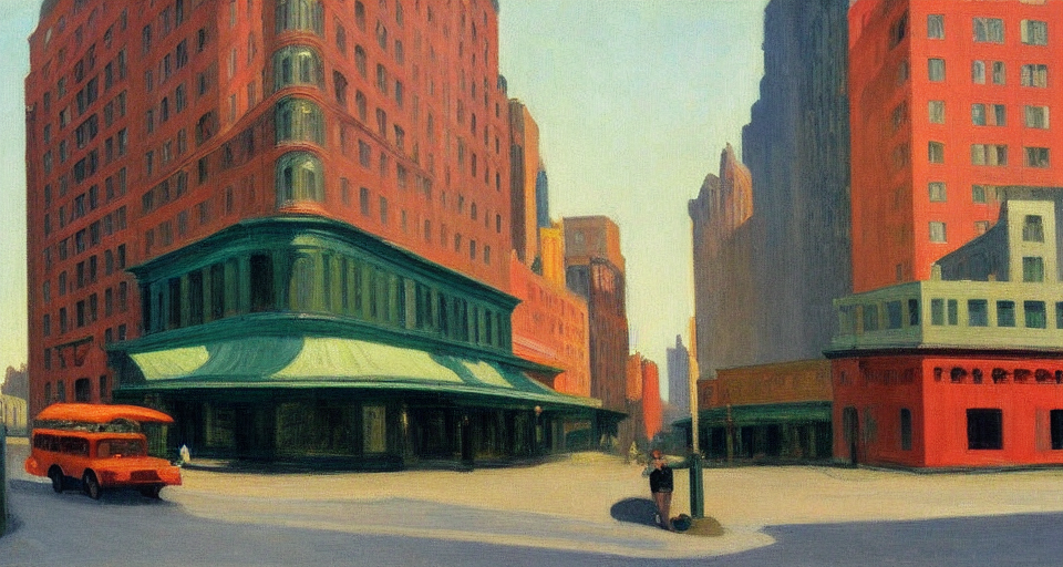 A Beautiful Scenic Oil Painting Of New York By Edward Hopper