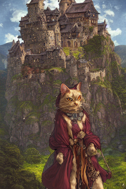An Illustration Of Mage Cat On A Medieval Highlands, Photore... — Stable Diffusion AI Prompt: an illustration of mage cat on a medieval highlands, photorealism, artgerm, hype...