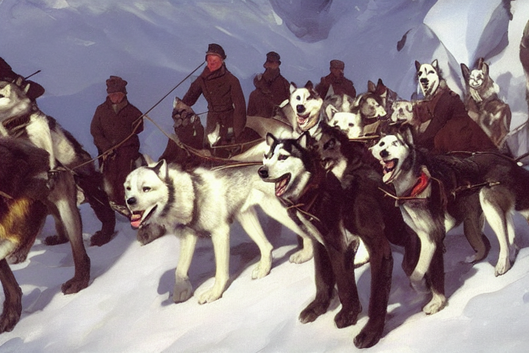 1 9 Century, Polar Expedition Goes To The Mountain On Sled D...