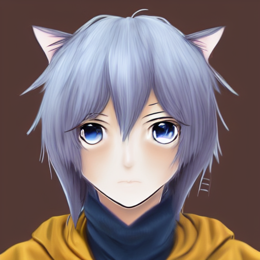 Digital Portrait Of A Cute Androgynous Anime Catboy With Sof...