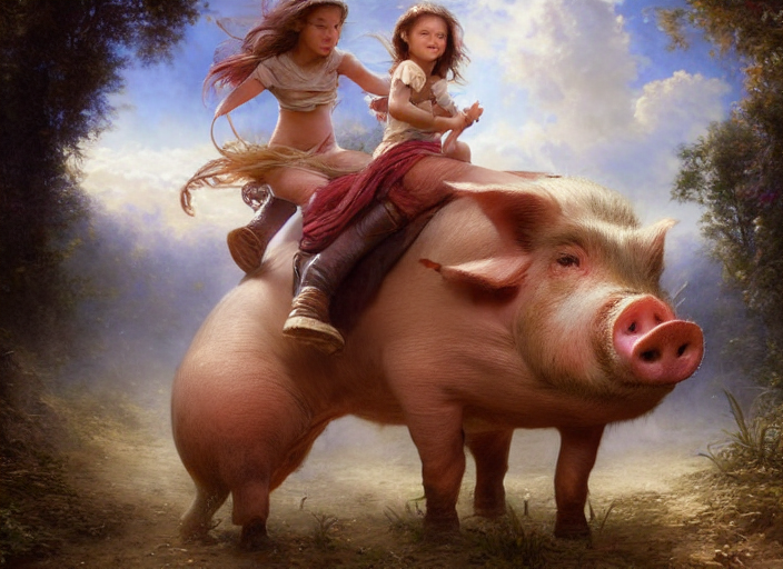 Epic Portrait, Girl Riding On A Large Pig, Lilia Alvarado, S...