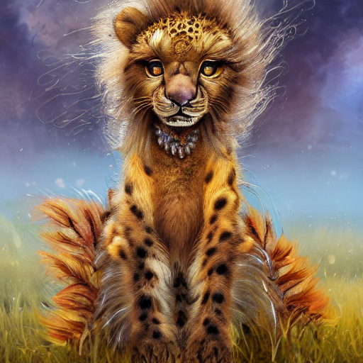 Cute Fluffy Baby Lion Cheetah Hybrid Mixed Creature Characte...