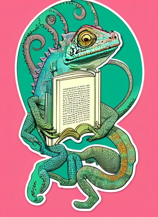 Victo Ngai Cute Chameleon Reading A Book, Sticker Design, Hi...