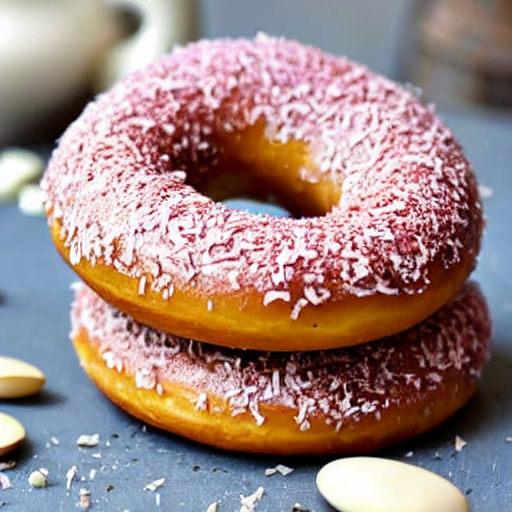 Delicious Donut With White Chocolate Glazing, Almonds And Co...