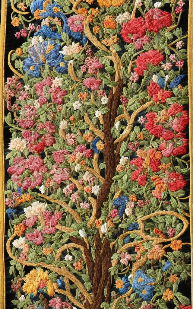 Spectacular Exquisite Masterpiece Tree Of Life Embroidered S...