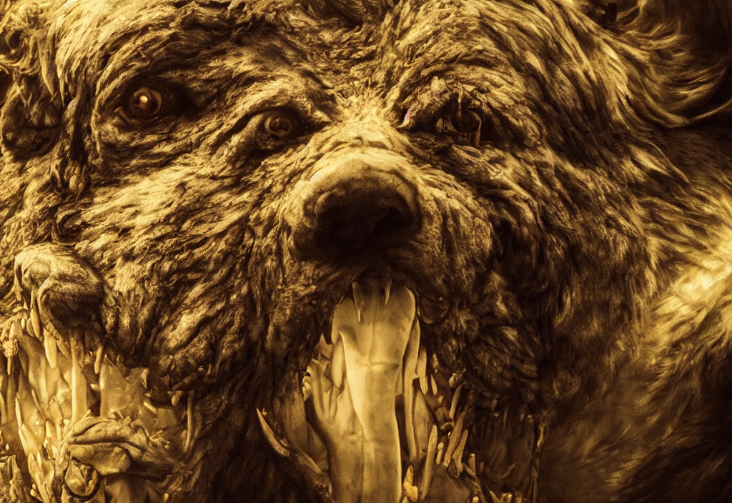 Vfx Color Film Closeup Portrait, Huge Behemoth Dog Face Mons...