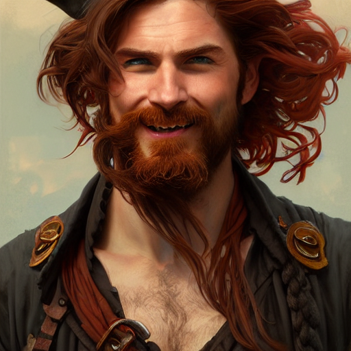 Portrait Of A Young Ruggedly Handsome But Joyful Pirate, Mal...