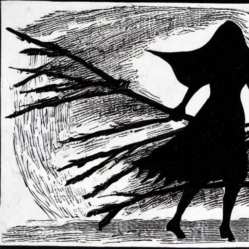 With Both Hands The Witch Firmly Grasps The Magical Broomsti...