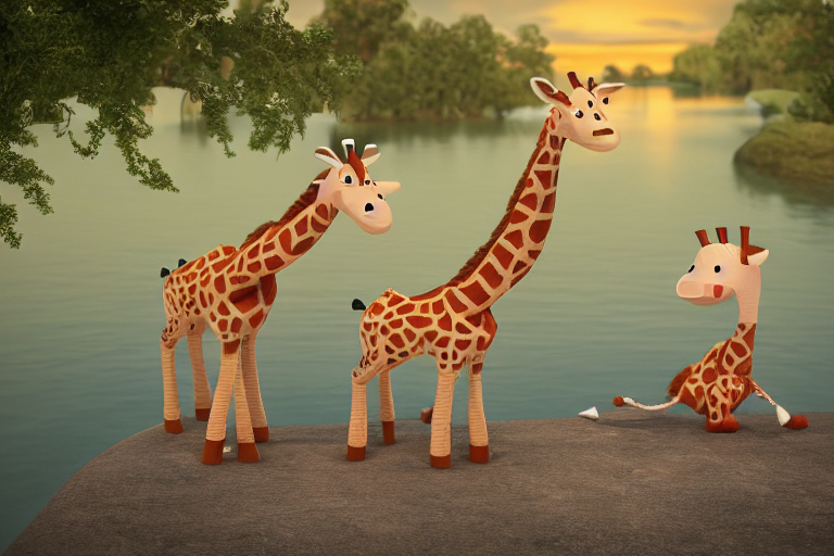 A Cute Cartoon Giraffe Toy Wearing Ballet Skirt, Dancing By...
