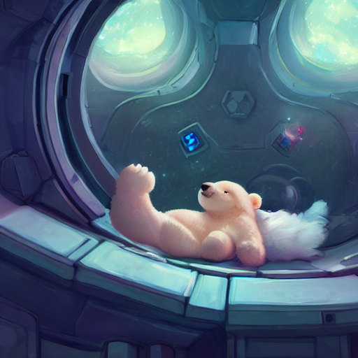 Cute Babybear Sleeping In A Space Station, Fantasy, Concept...