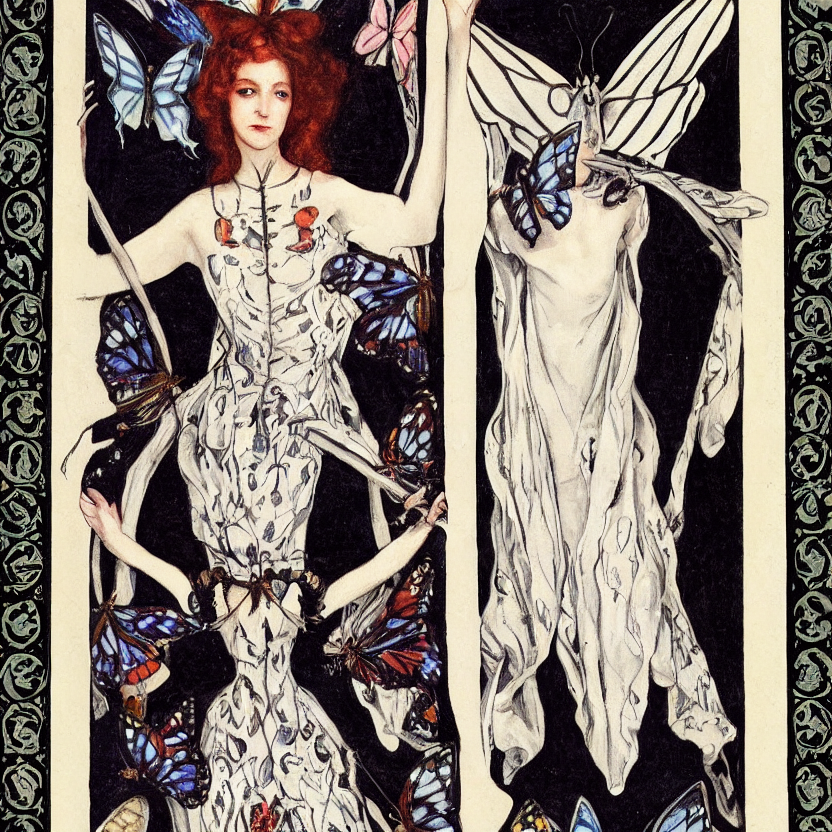 Butterfly Gothic Tarot Card, Symmetrical, White Background,...