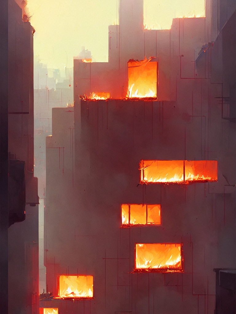 Building In Form Of Books Are Burning, Illustration By Atey...