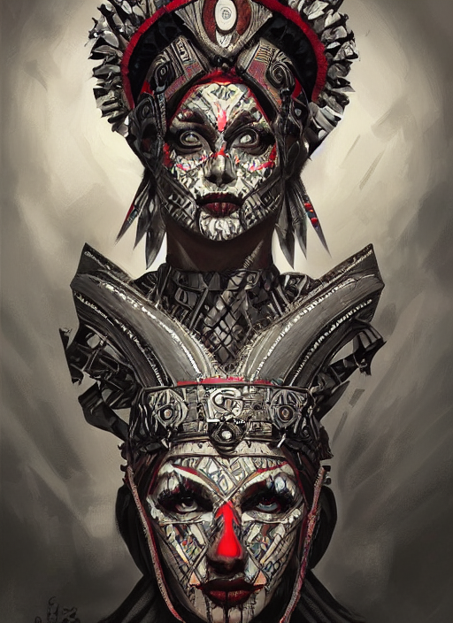 Gothic Aztec Harlequin, Highly Detailed, Portrait, Digital P...