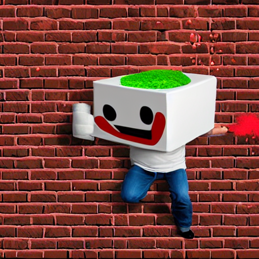 An Anthropomorphized Block Of Tofu Busting Through A Brick W...