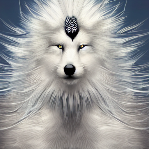 Portrait Of Beautiful Long Haired Fluffy White Wolf Cat Hybr...