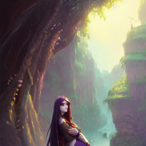 A Beautiful Woman With Long Purple Hair, Very Very Very Crea...