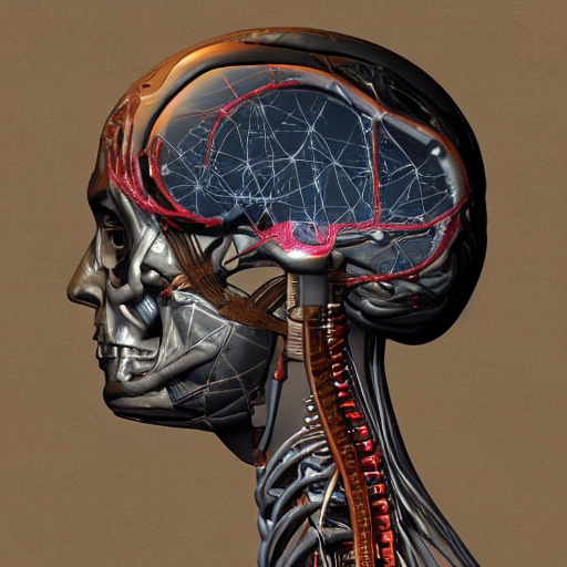 A Retrofuturistic Anatomically Correct Brain Made Of Metal,...