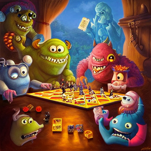 Monsters Playing Board Games, Oil Painting By Justin Gerard,... — Stable Diffusion AI Prompt: monsters playing board games, oil painting by justin gerard, deviantart, pixar,...