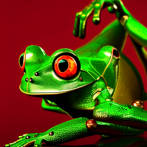 Biomechanical Metallic Cyborg Emerald Tree Frog, Intense Red...