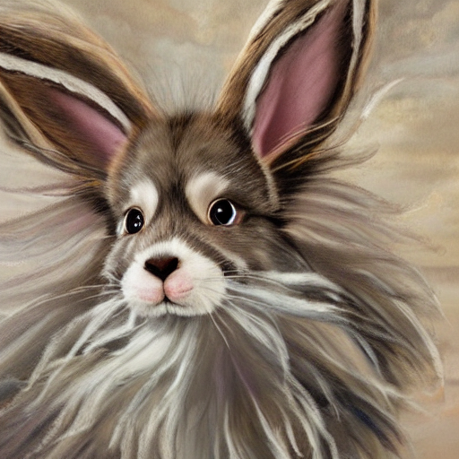 Cute Fluffy Grey Tabby Border Collie And Tan Lop Eared Bunny...
