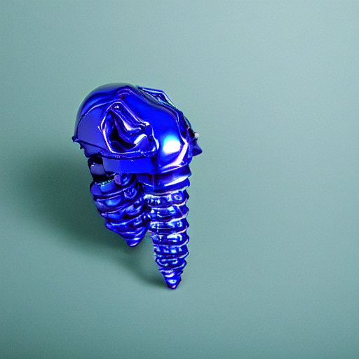 A Biomechanical Blue Raspberry Made Of Metal, Reflective