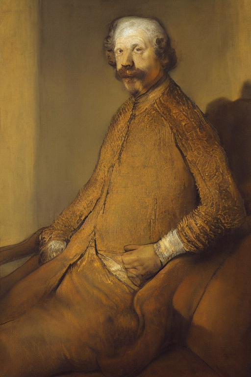 A Portrait Painting Of A Buck In Suit Sitting On A Sofa, By... — Stable Diffusion AI Prompt: a portrait painting of a buck in suit sitting on a sofa, by rembrandt, humanoid,...