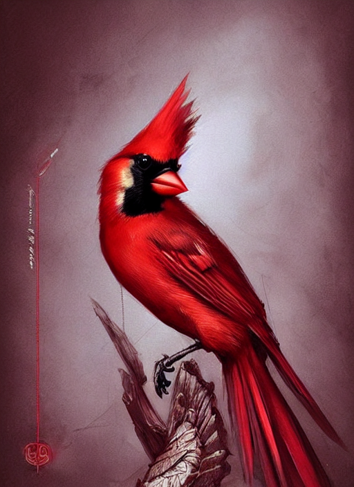 Ornate Magical Red Cardinal Bird Decorated With Fabric, Art...