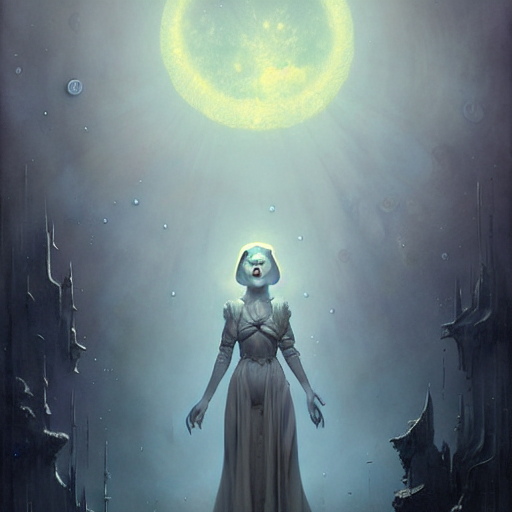 A Small Ghost, Haunted Background With Fractal Moonlight, Aw...