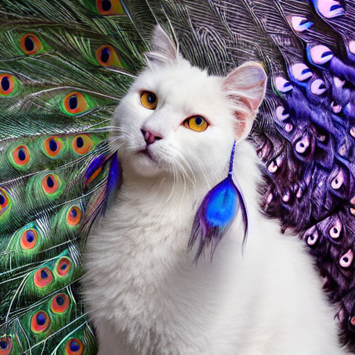 Beautiful White Fluffy Cat, Three Quarters Profile View, Wit...