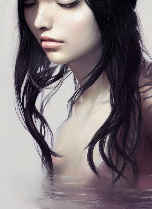 Woman, Longblackhair Turning To Water, Highly Detailed, Port...