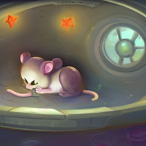 Cute Babymouse Sleeping In A Space Station, Fantasy, Concept...