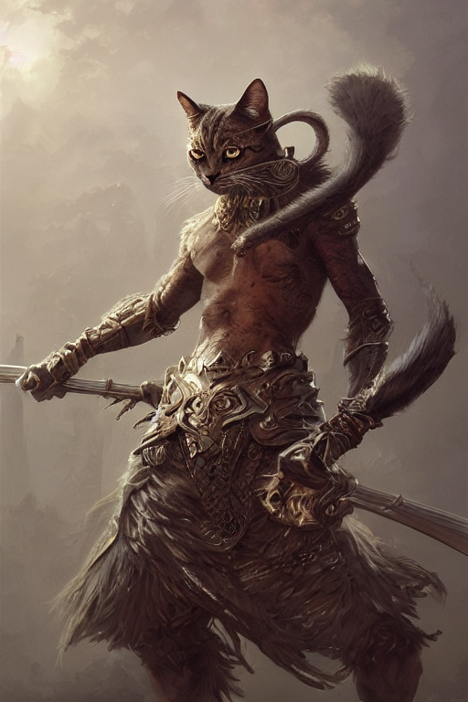 A Anthropomorphic Cat Warrior, Diffuse Lighting, Fantasy, In...