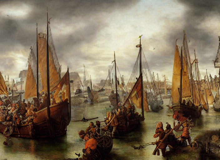 A Viking Busy Capital City With A Harbor And Norse Viking Wa...