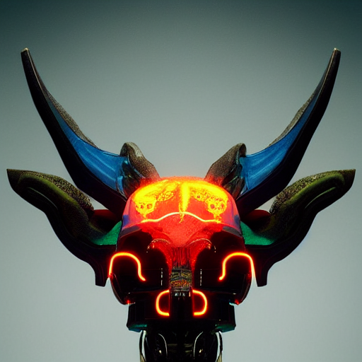 Cyberpunk Neon Ram Skull, By Weta Fx, By Wlop, Majestic Look...