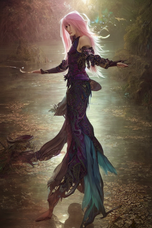 Serah Farron Cyberpunk Magician In Tai Chi Pose Walking On W...